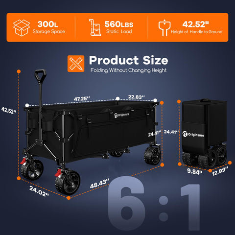 Originsure folding wagon folded size demonstrates compact storage in car trunk