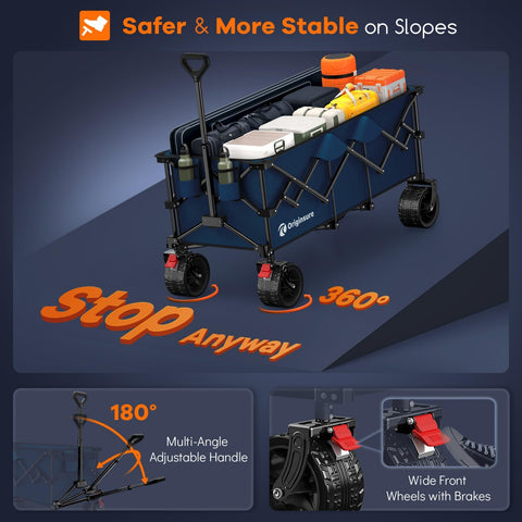 Originsure front brakes on wheels for secure stopping on slopes.