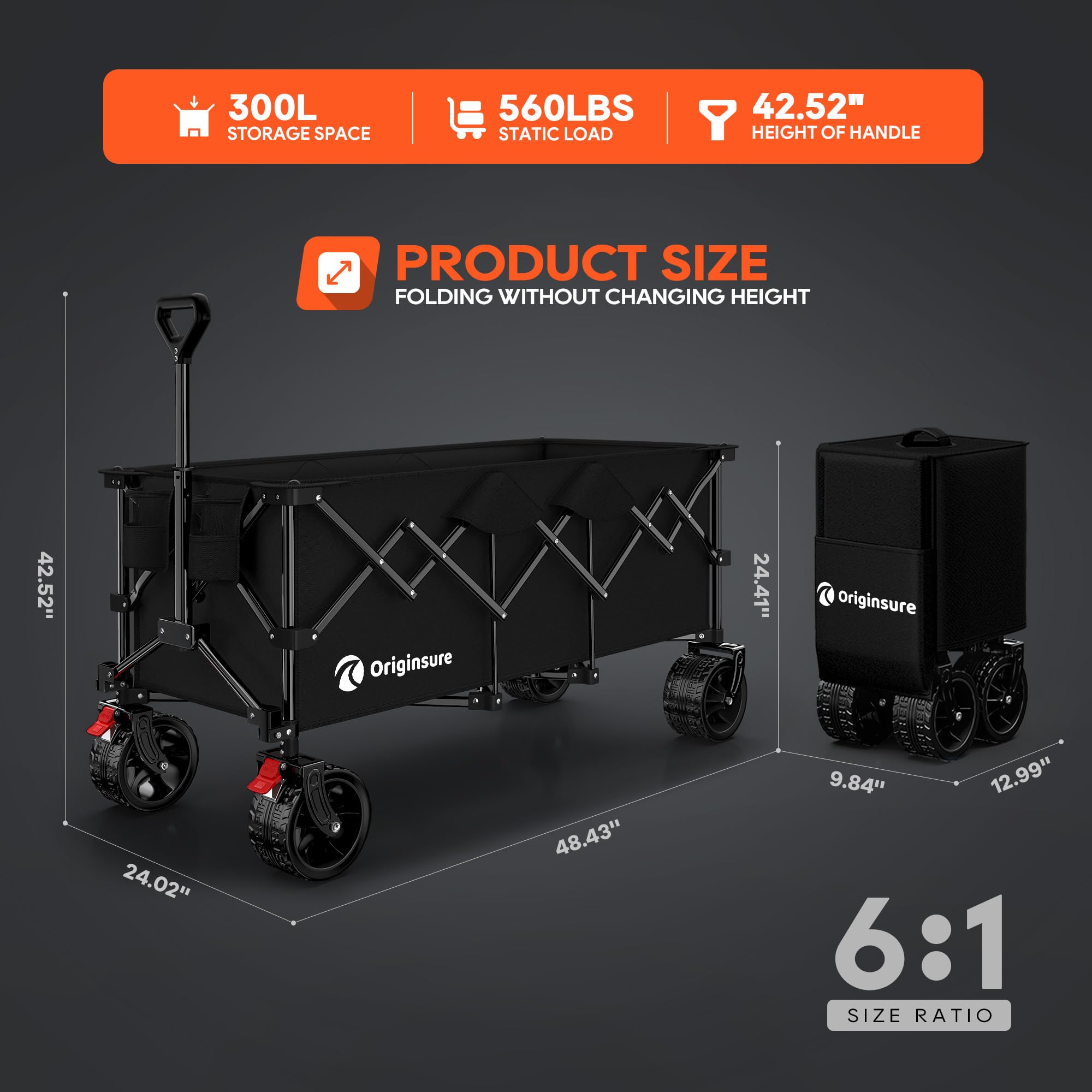Originsure heavy-duty frame with 560 lb static capacity supports groceries and gear