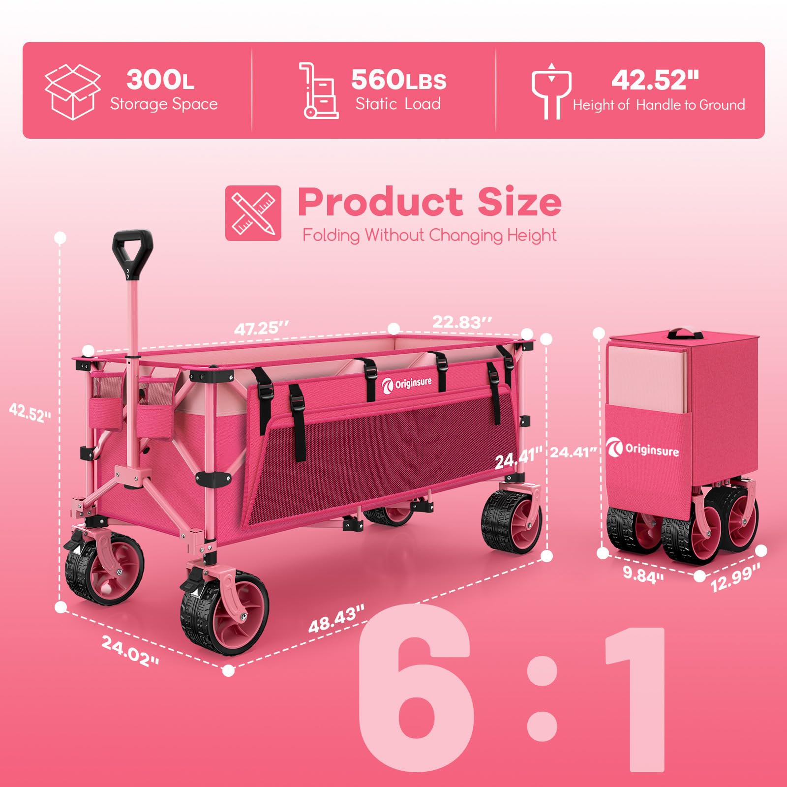 Originsure heavy-duty wagon frame demonstrates 560 lb static load for groceries and camping