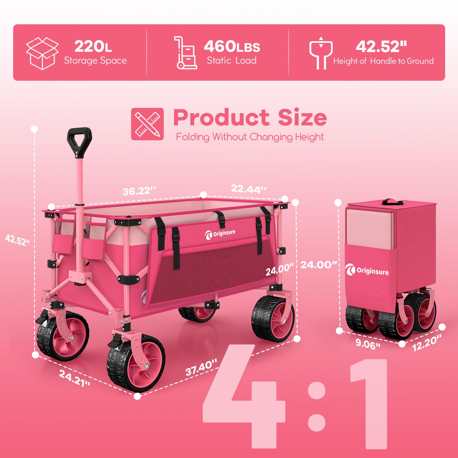 Originsure heavy-duty wagon frame with 460 lbs capacity for groceries and gear