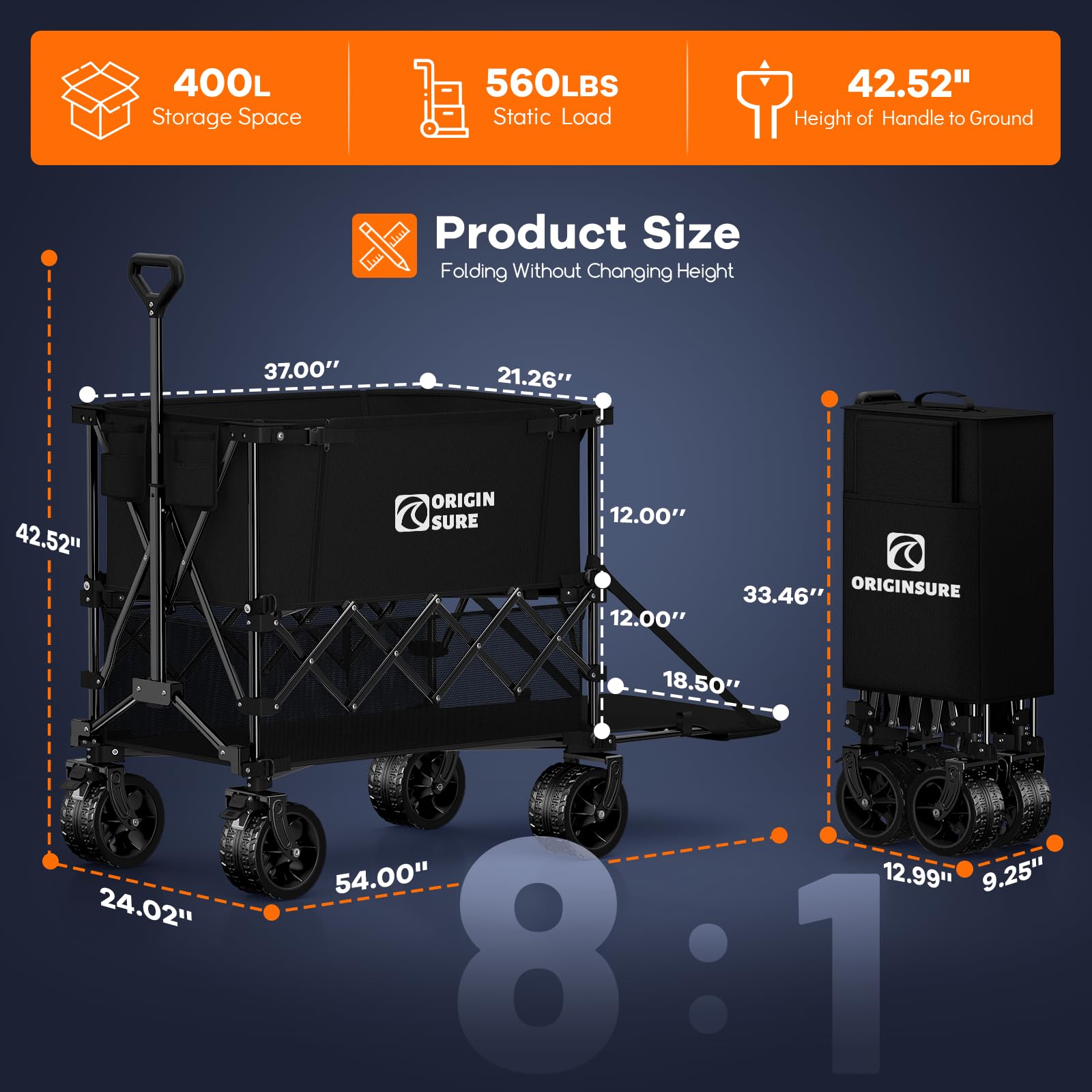 Originsure heavy-duty wagon frame with 600D Oxford fabric, supports and protects gear.