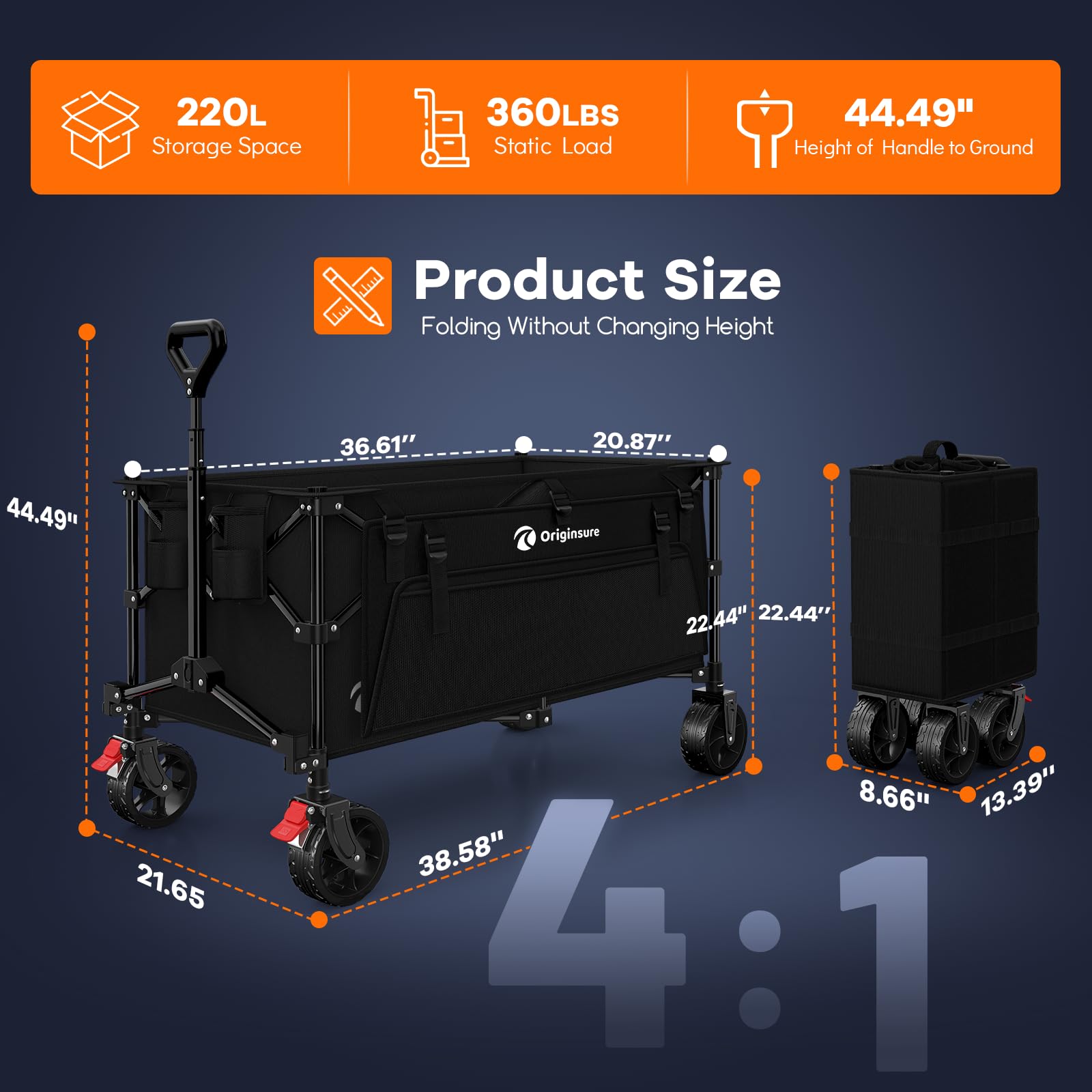 Originsure heavy-duty wagon frame shows sturdy all-metal construction.