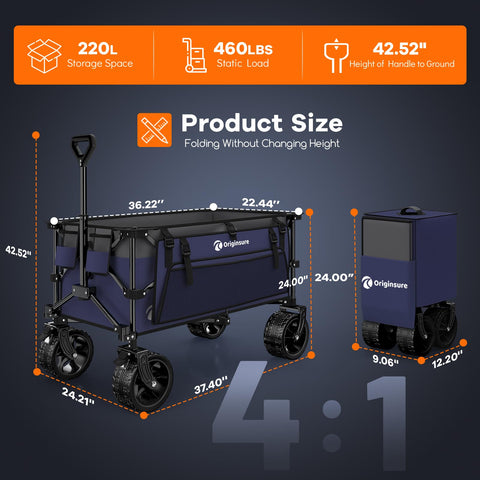 Originsure heavy-duty wagon with thick metal frame for durability outdoors