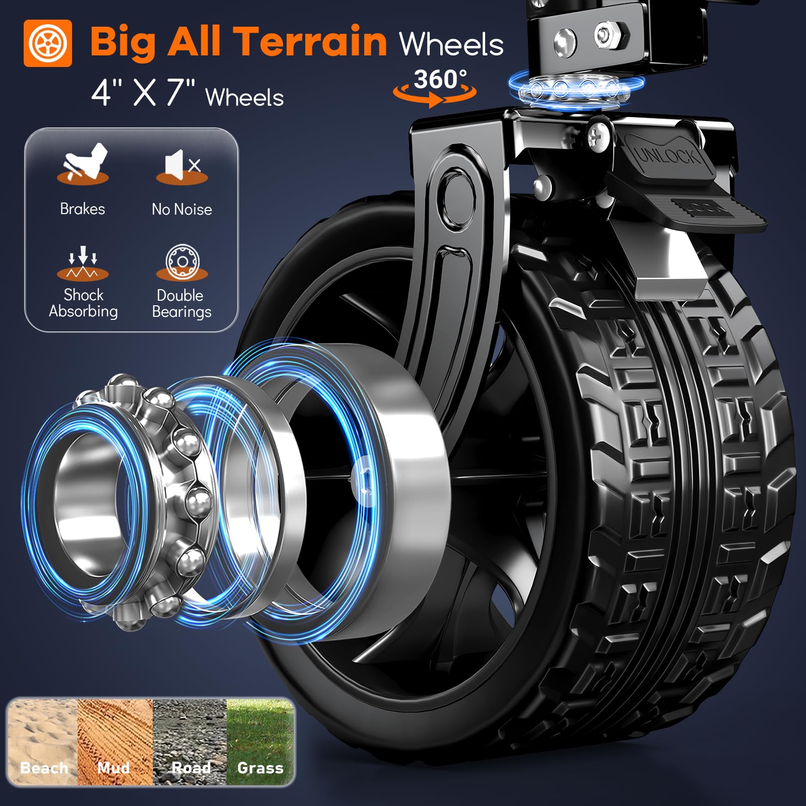 Originsure patented steering mechanism delivers stable handling and adjustable ergonomic handle.
