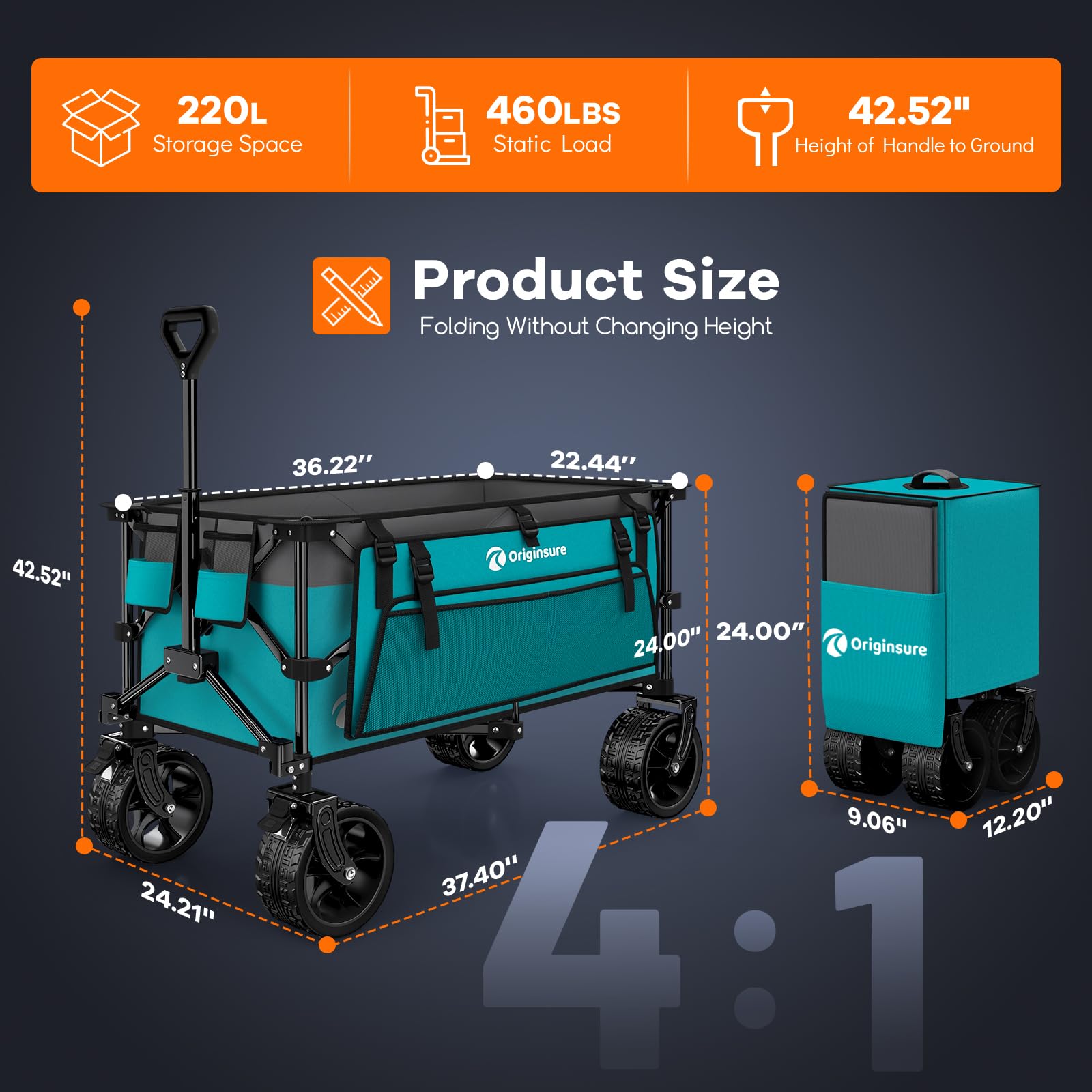 Originsure wagon with sturdy metal frame, built for heavy loads