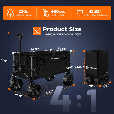 Originsure big all-terrain wheels glide over grass, sand, and gravel.