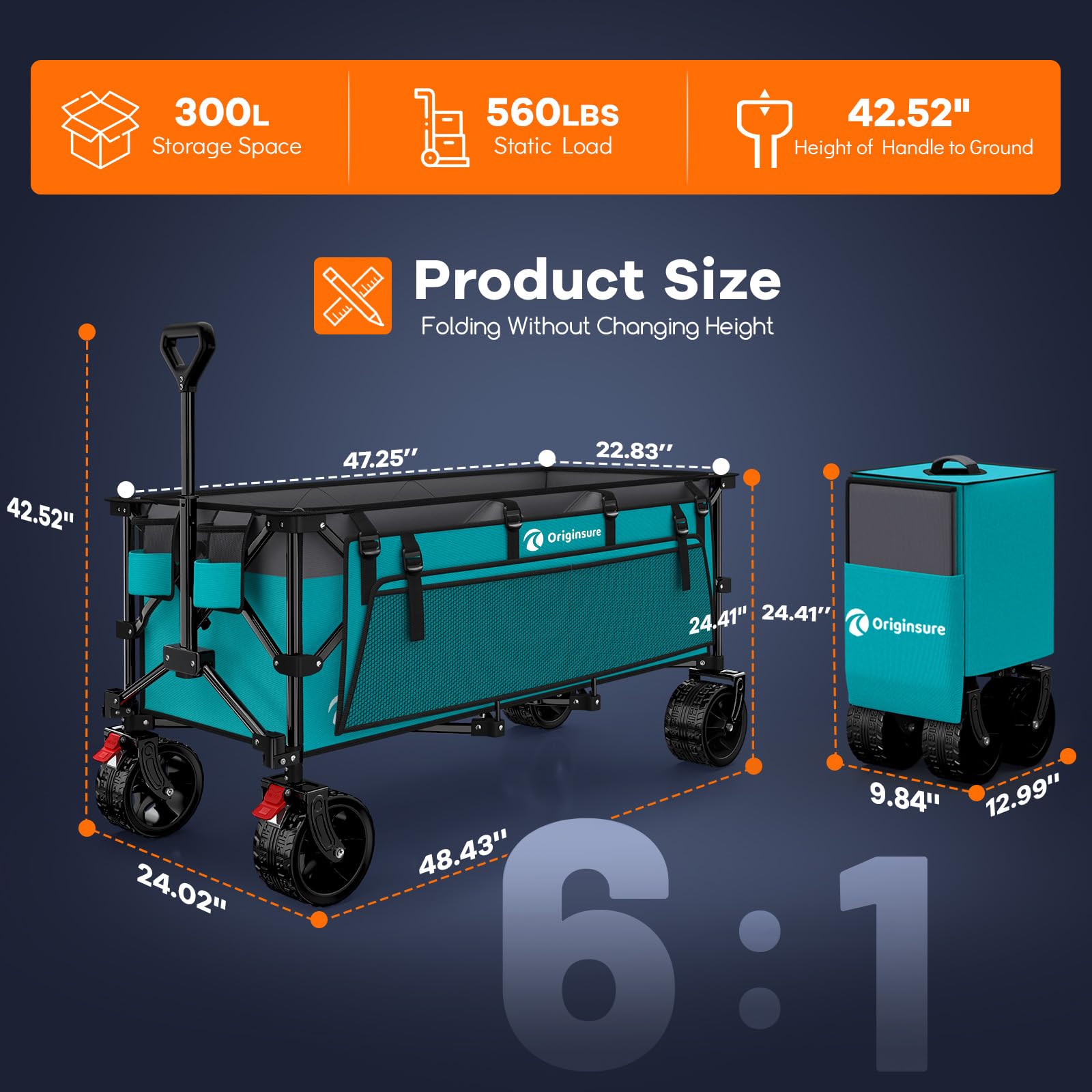 Originsure wagon loaded to illustrate 560lb static weight capacity.