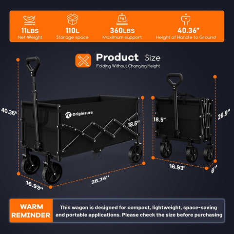 Originsure wagon unfolded with compact dimensions for tight spaces.