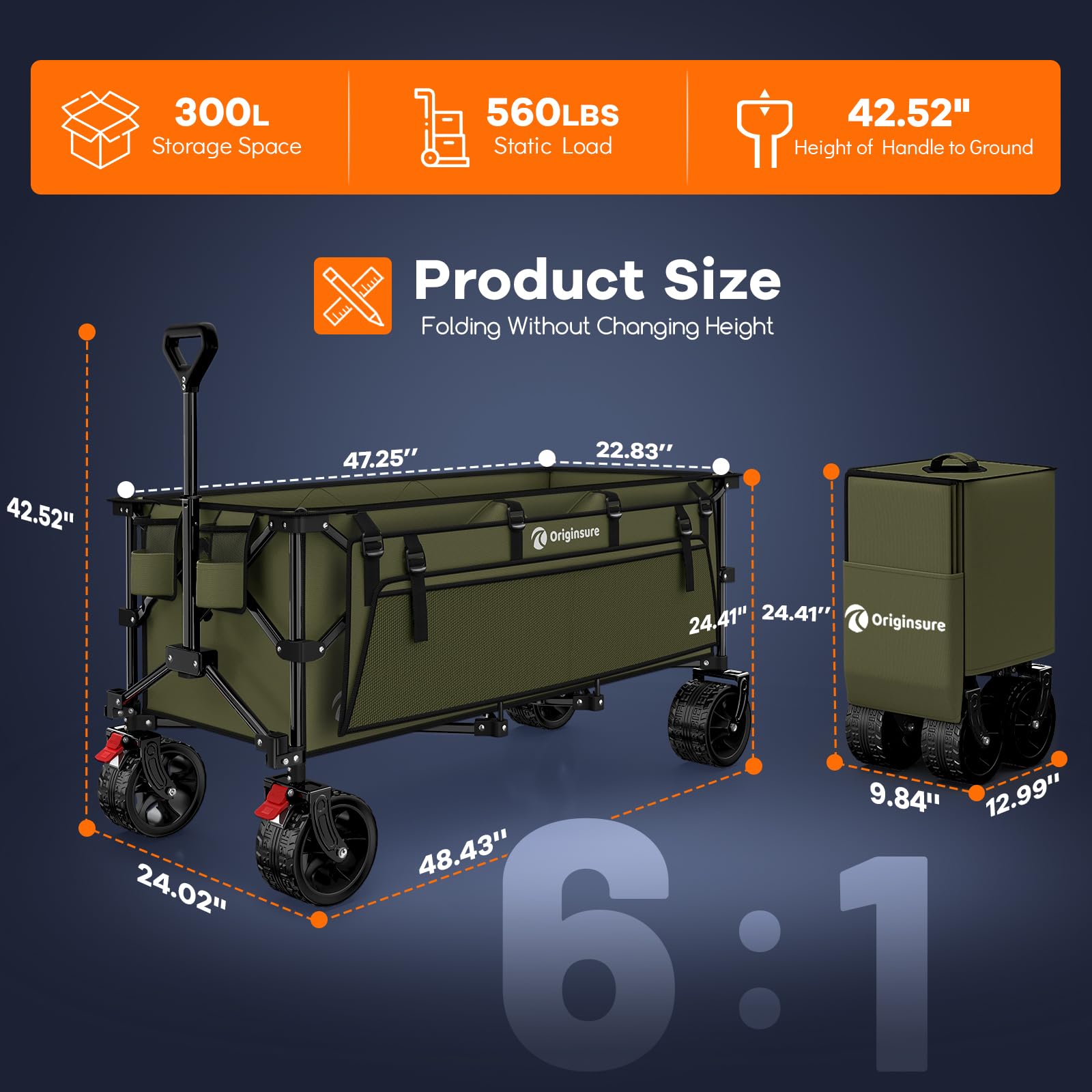 Originsure sturdy metal frame wagon in green suitable for camping and outdoor trips.