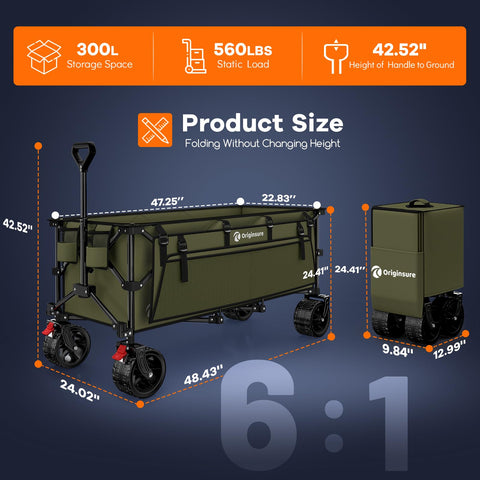 Originsure sturdy metal frame wagon in green suitable for camping and outdoor trips.