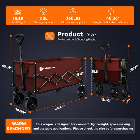 Originsure wagon with 360lb static load, suitable for groceries and gear
