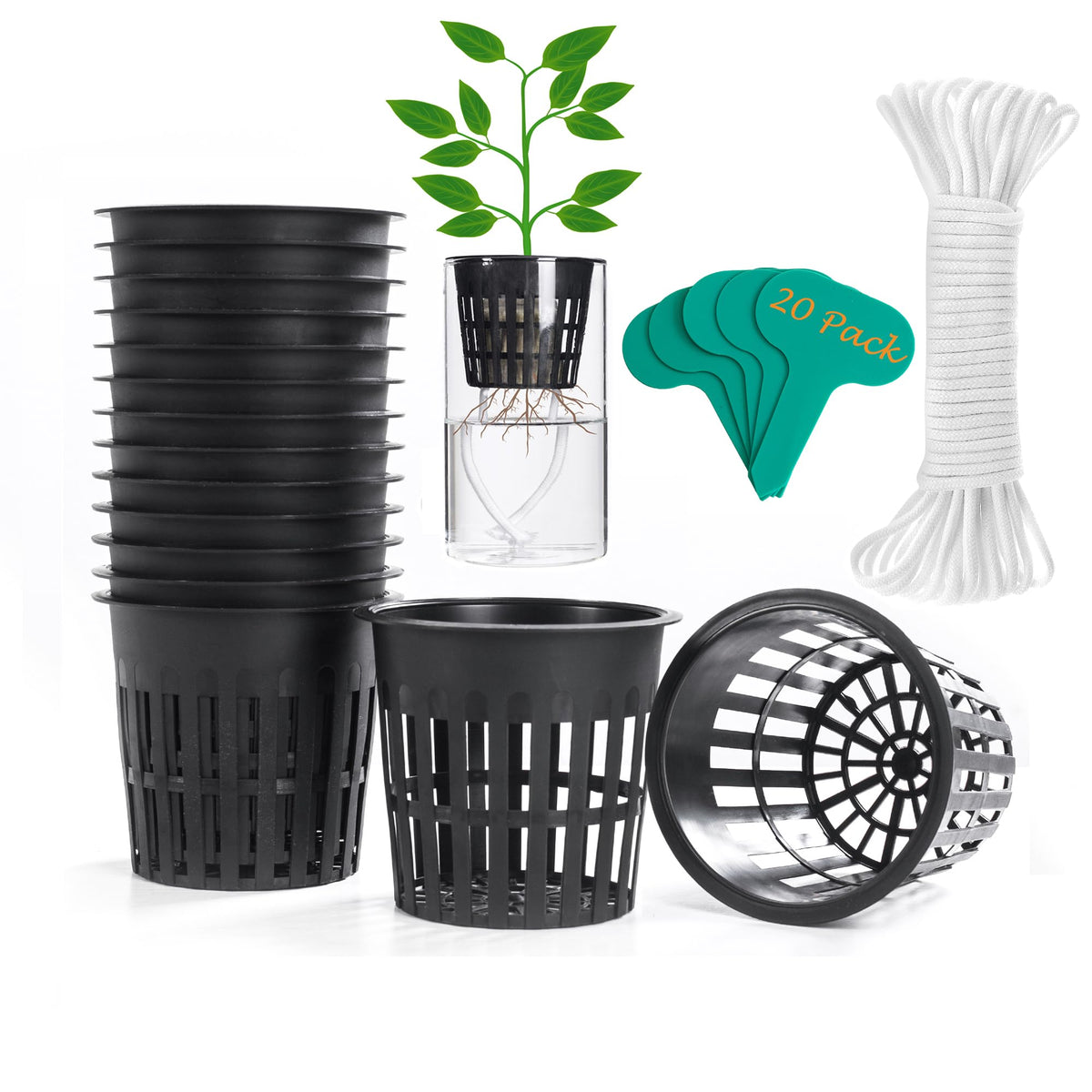 Orimerc 4-inch net pot set for healthy root airflow.