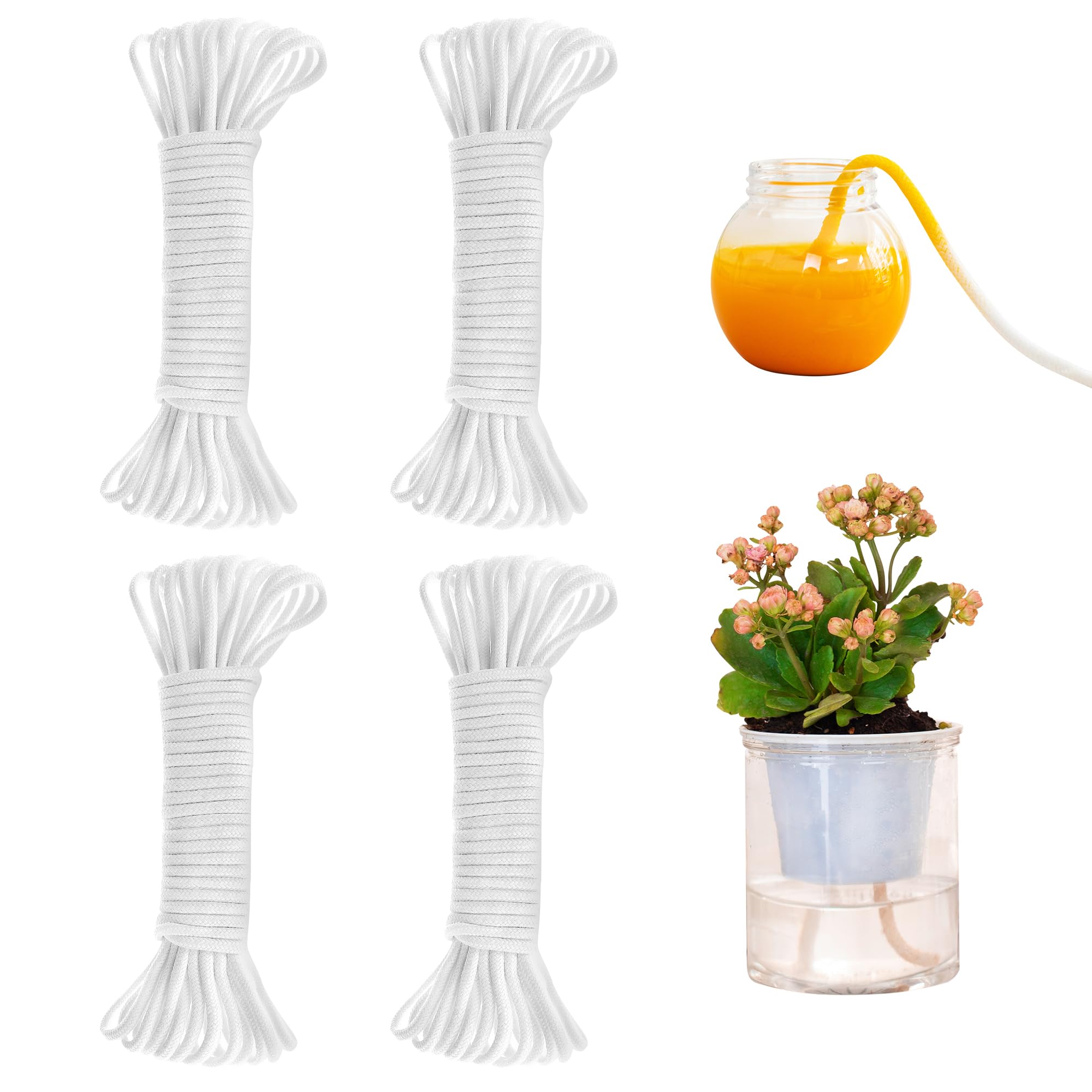 ORIMERC self-watering capillary wick rope in use to water a potted plant.