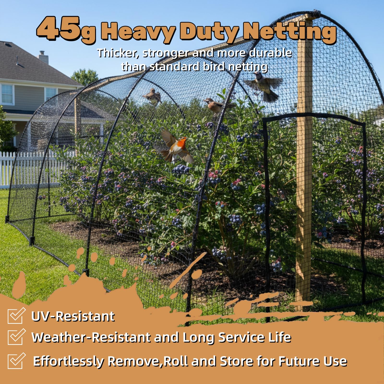 ORIVOGAS 0-8-inch mesh netting protecting garden and poultry from pests.