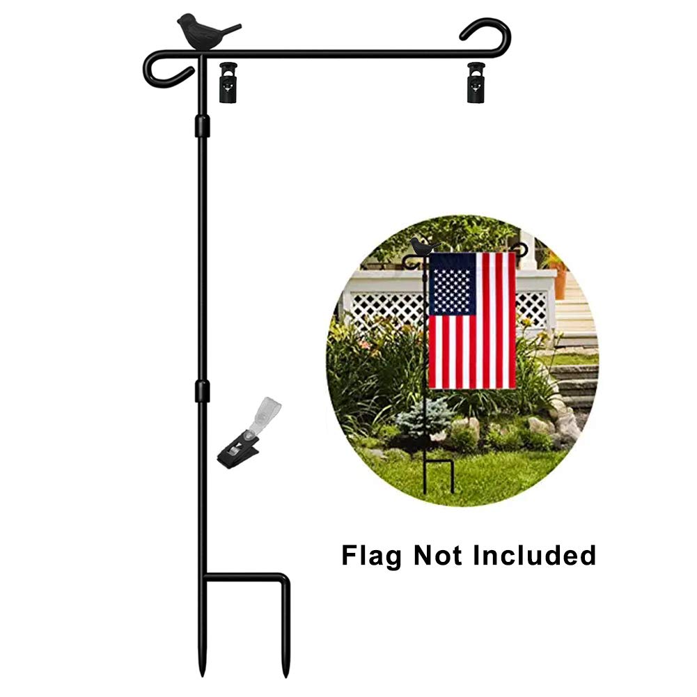 ORIZZP Garden flag holder with tiger clip secures banners in wind