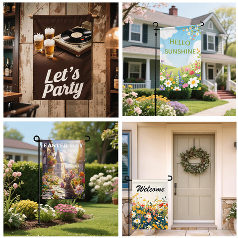ORJ outdoor garden flags for porch and yard ambiance.