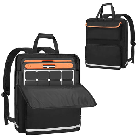 ORKELS solar panel storage bag front view with dual pockets for accessories