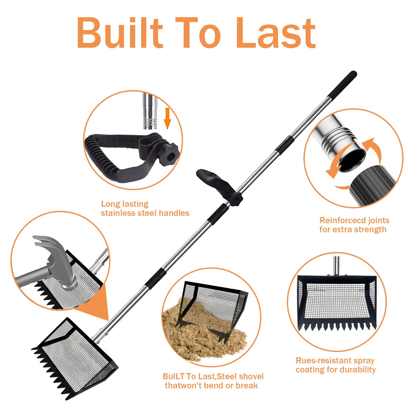 ORLYOBABE adjustable handle 24-68 inch for extended reach and less bending.