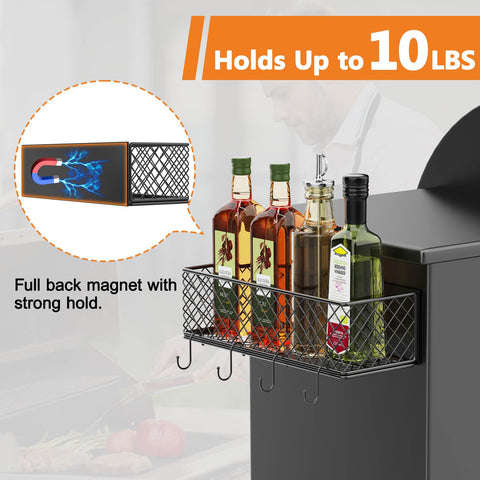 Ormeli paper towel holder on grill caddy keeps towels within reach during grilling.