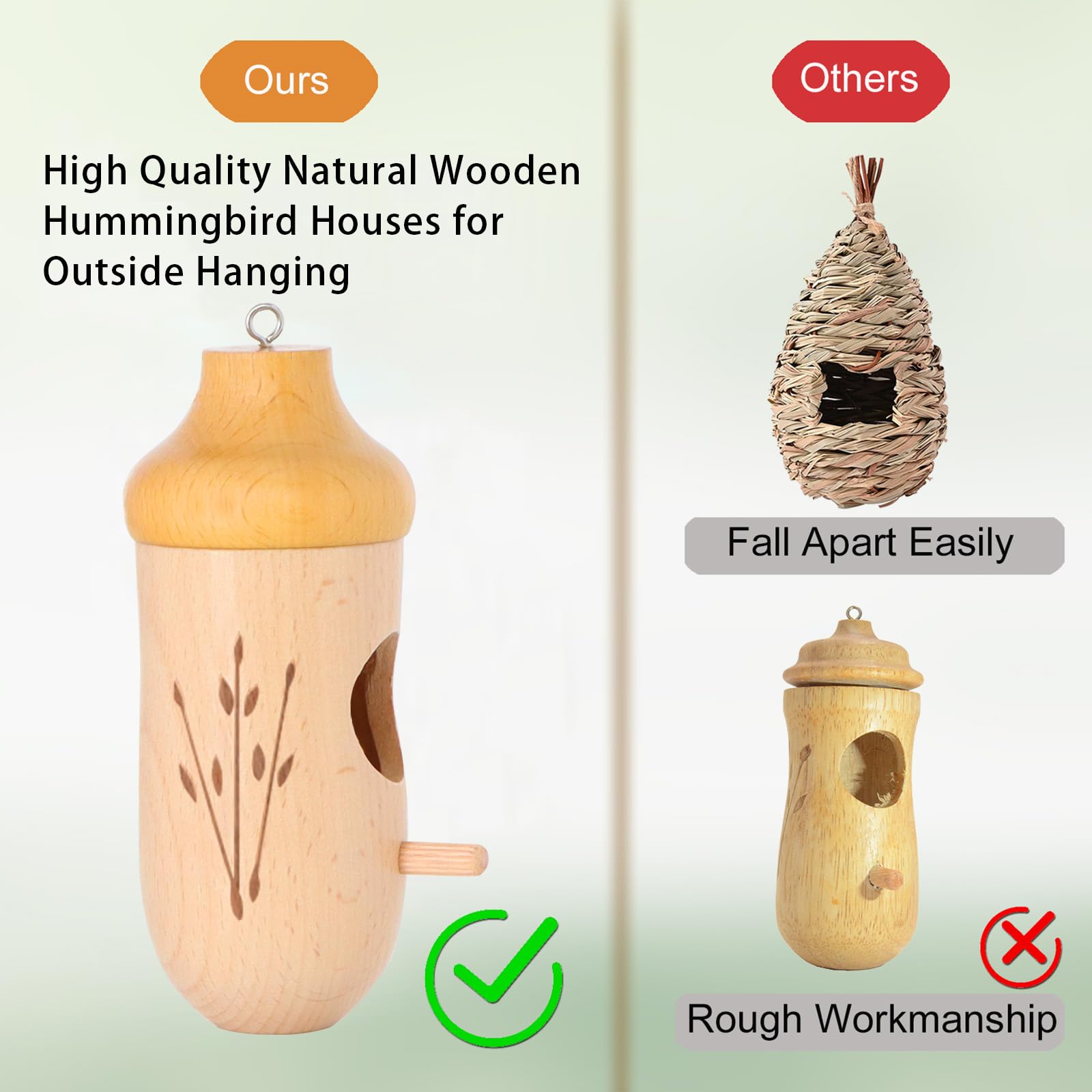 OROGHT hummingbird house with golden ring for easy outdoor hanging.