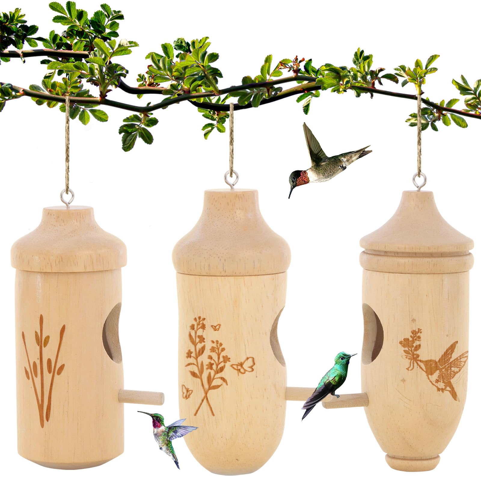 OROGHT Hummingbird House in natural beech wood, durable and breathable for outdoor use