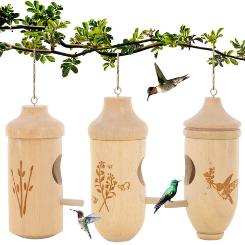 OROGHT Hummingbird House in natural beech wood, durable and breathable for outdoor use