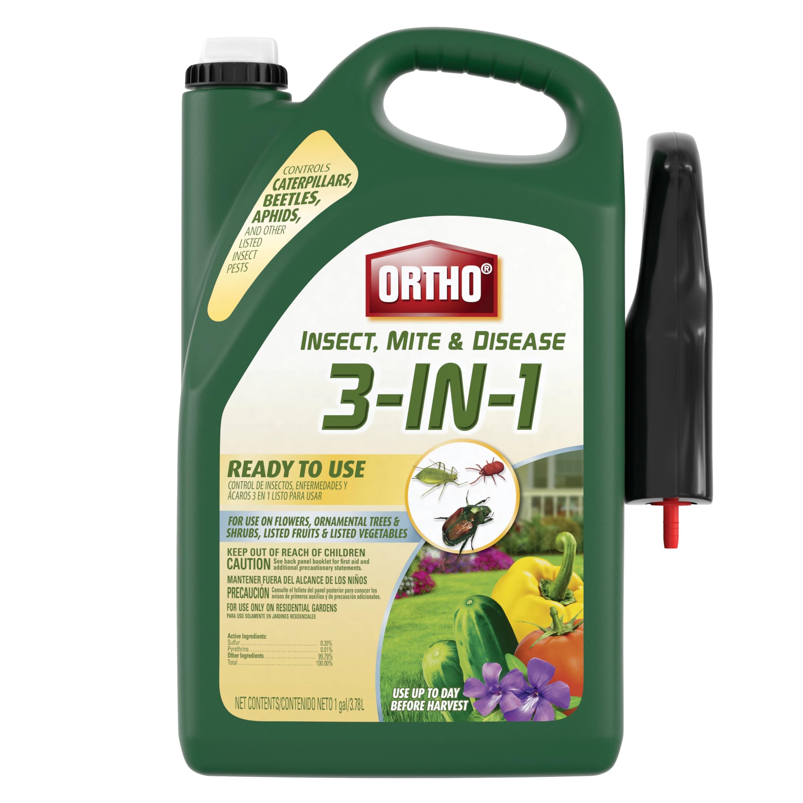 Ortho 3-in-1 bottle ready-to-use for easy garden protection.