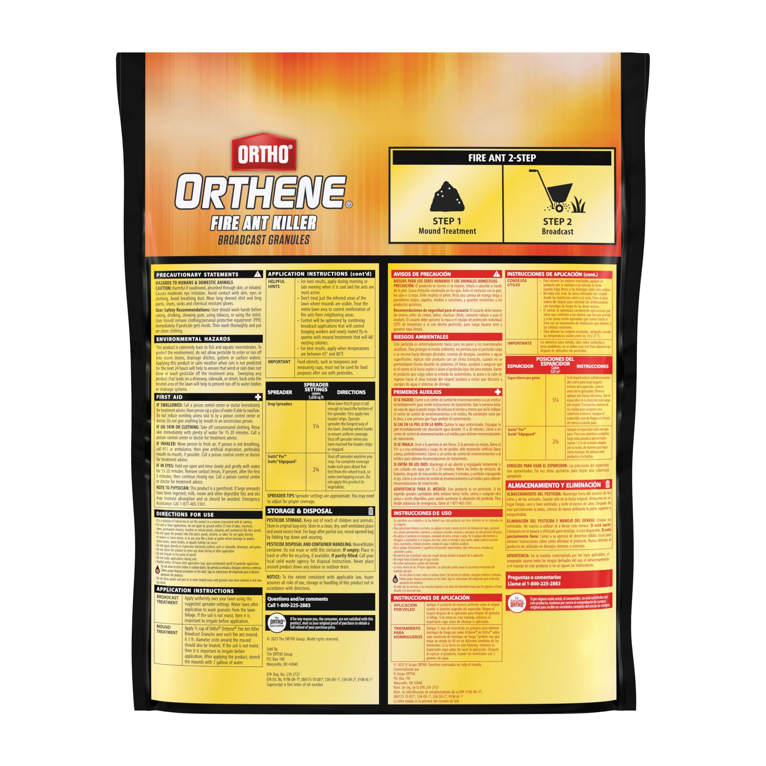 Ortho Fire Ant Killer bag packaging showing 13 lb capacity and lawn coverage.