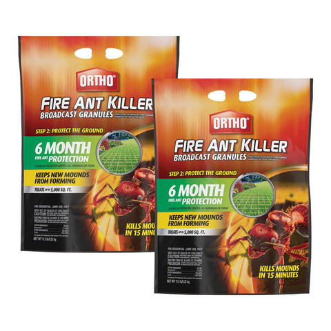 Ortho Fire Ant Killer Broadcast Granules pack shot showing practical lawn treatment benefits