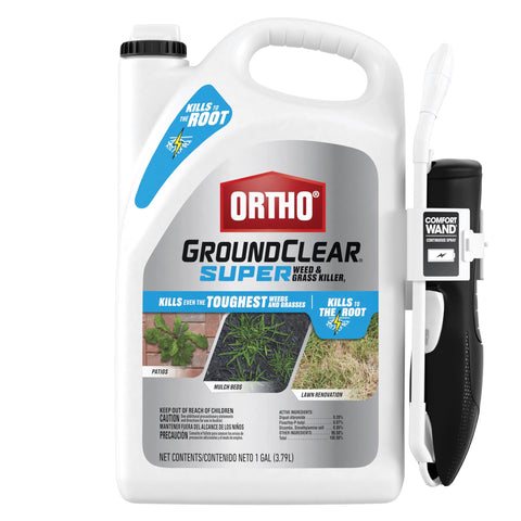 Ortho GroundClear Super Weed & Grass Killer with Comfort Wand kills tough weeds to the root around driveways.