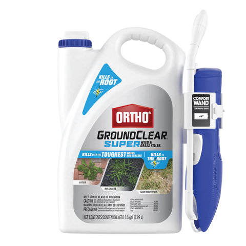 Ortho GroundClear Super Weed & Grass Killer1 bottle with Comfort Wand ready for outdoor use.