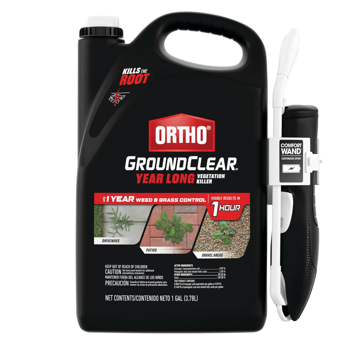 Ortho GroundClear bottle with Comfort Wand for targeted, year-long weed control.