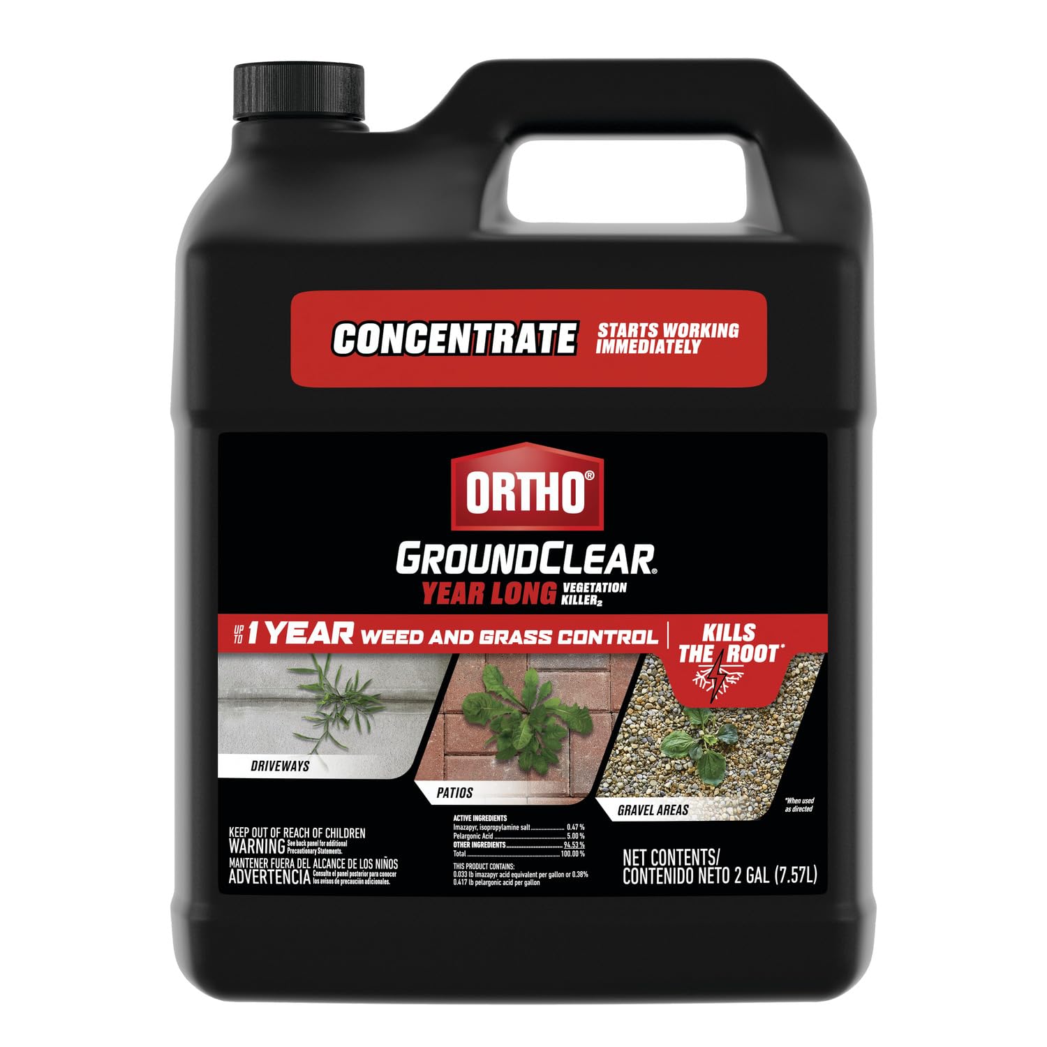 Ortho GroundClear Year Long bottle pour shows fast-acting weed control for hardscapes
