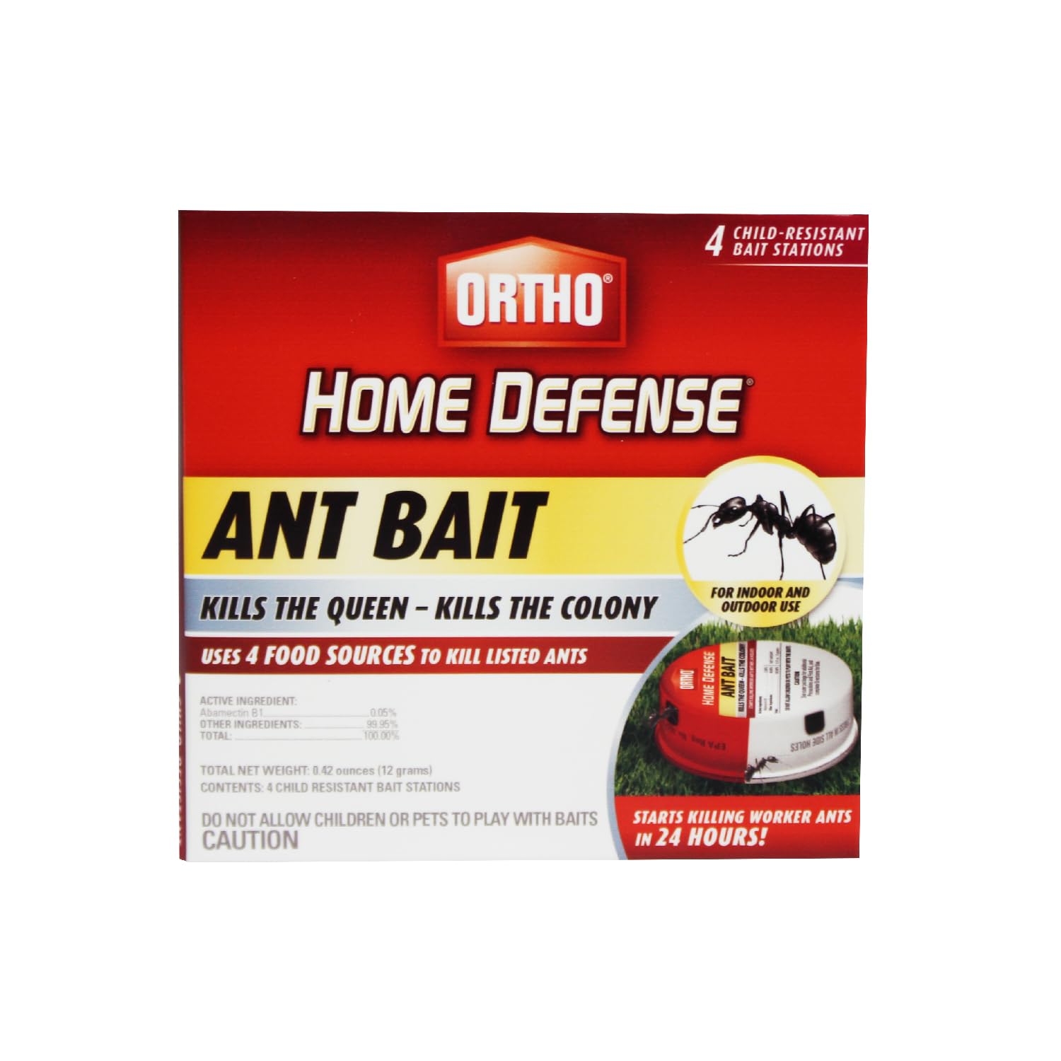 Ortho Home Defense 4PK close-up shows a metal bait station ready for placement.