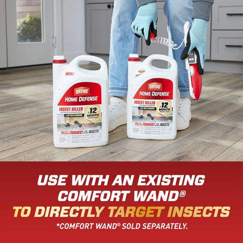 Ortho Home Defense spray distance: apply from 12 inches.