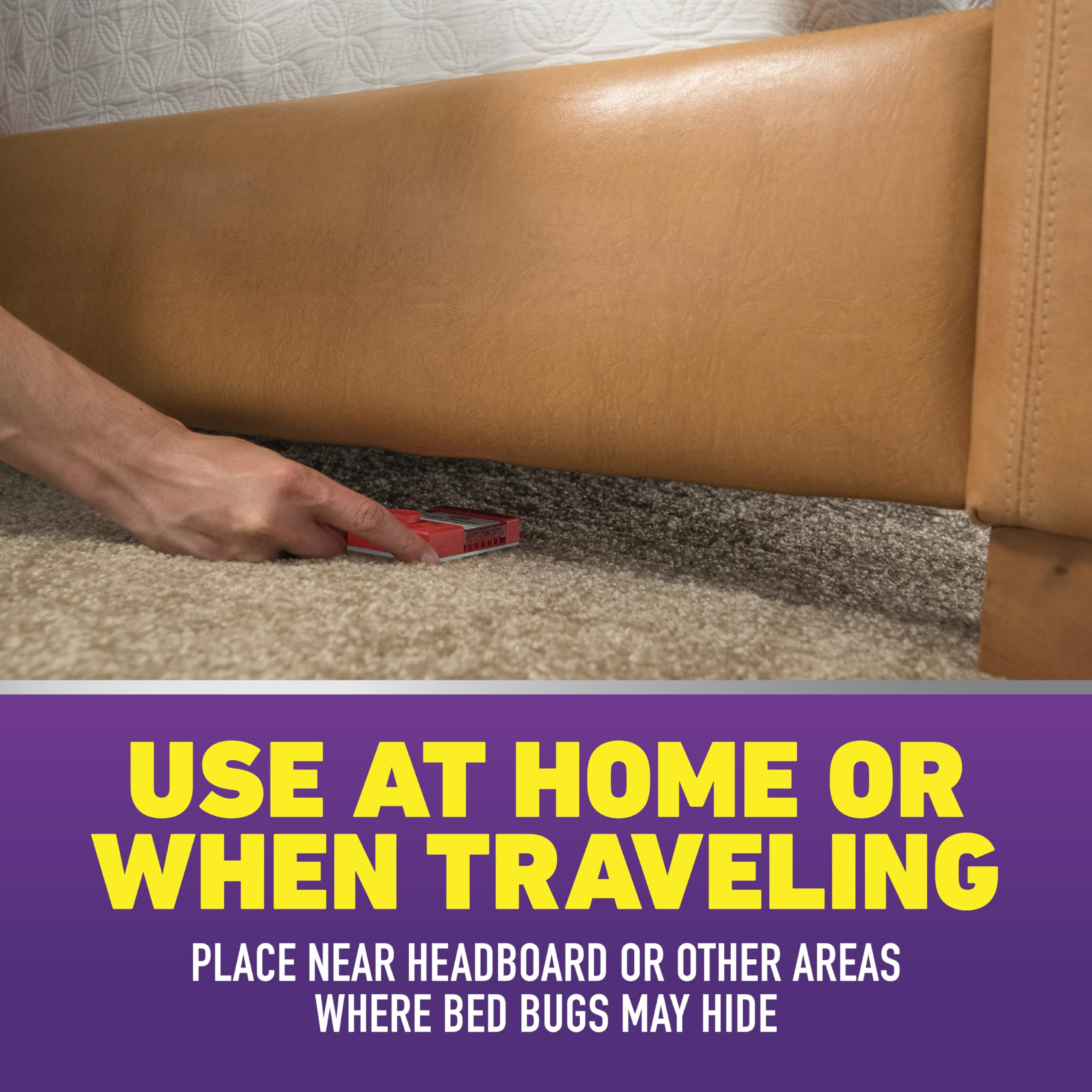 Ortho Home Defense Bed Bug Trap positioned between mattress and box spring captures activity quietly