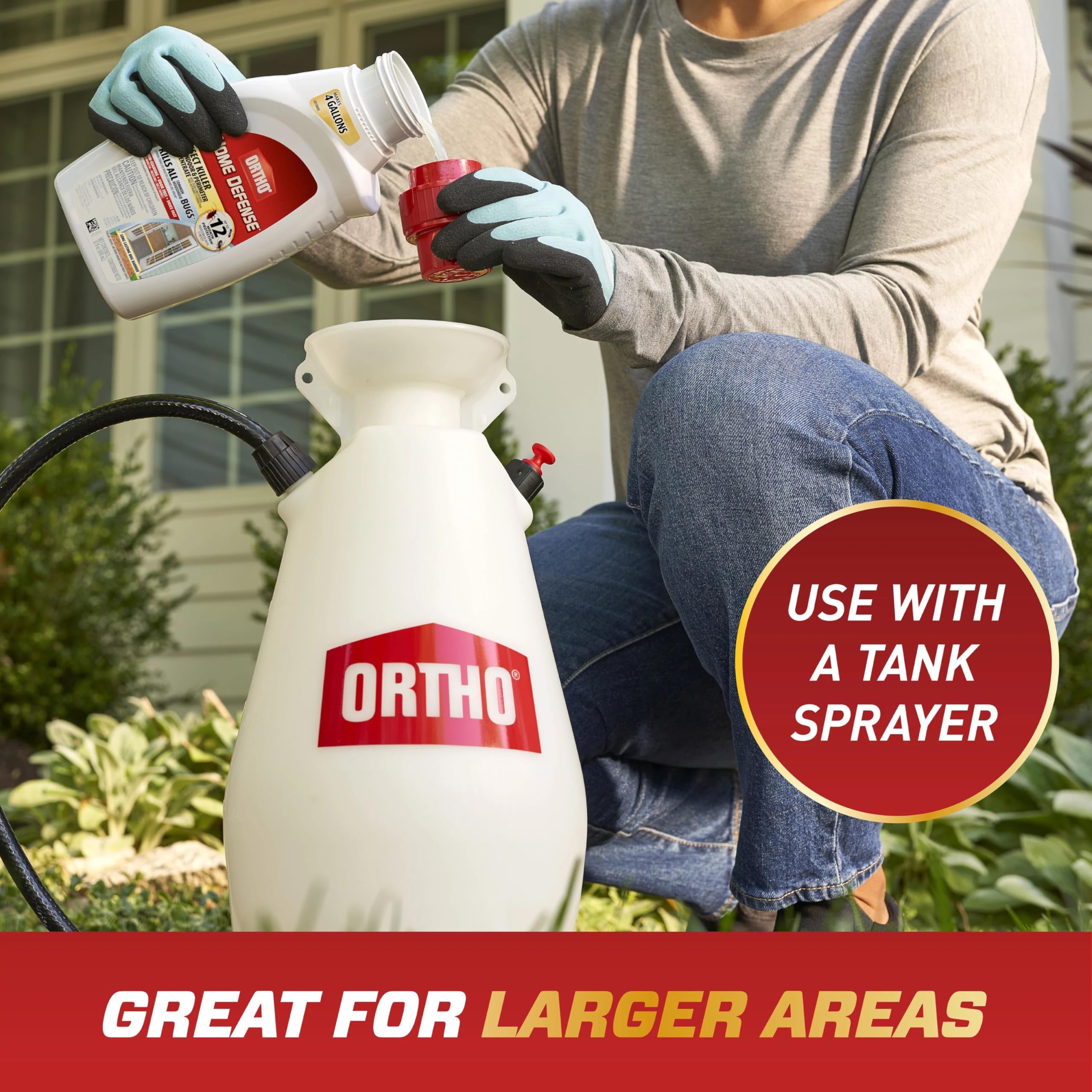 Ortho Home Defense 4-gallons label demonstrates broad coverage