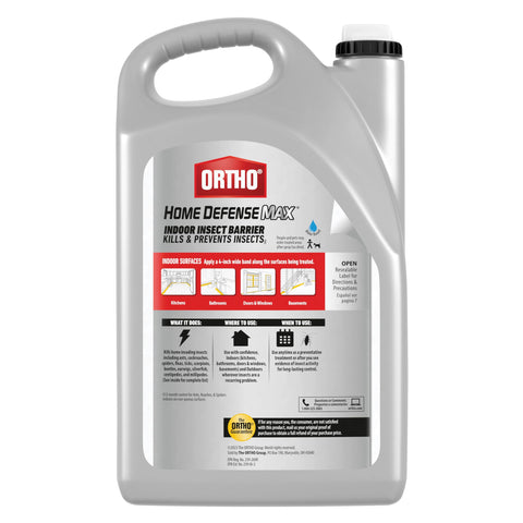 Ortho Home Defense Max spray at twelve inches for outdoor surfaces.