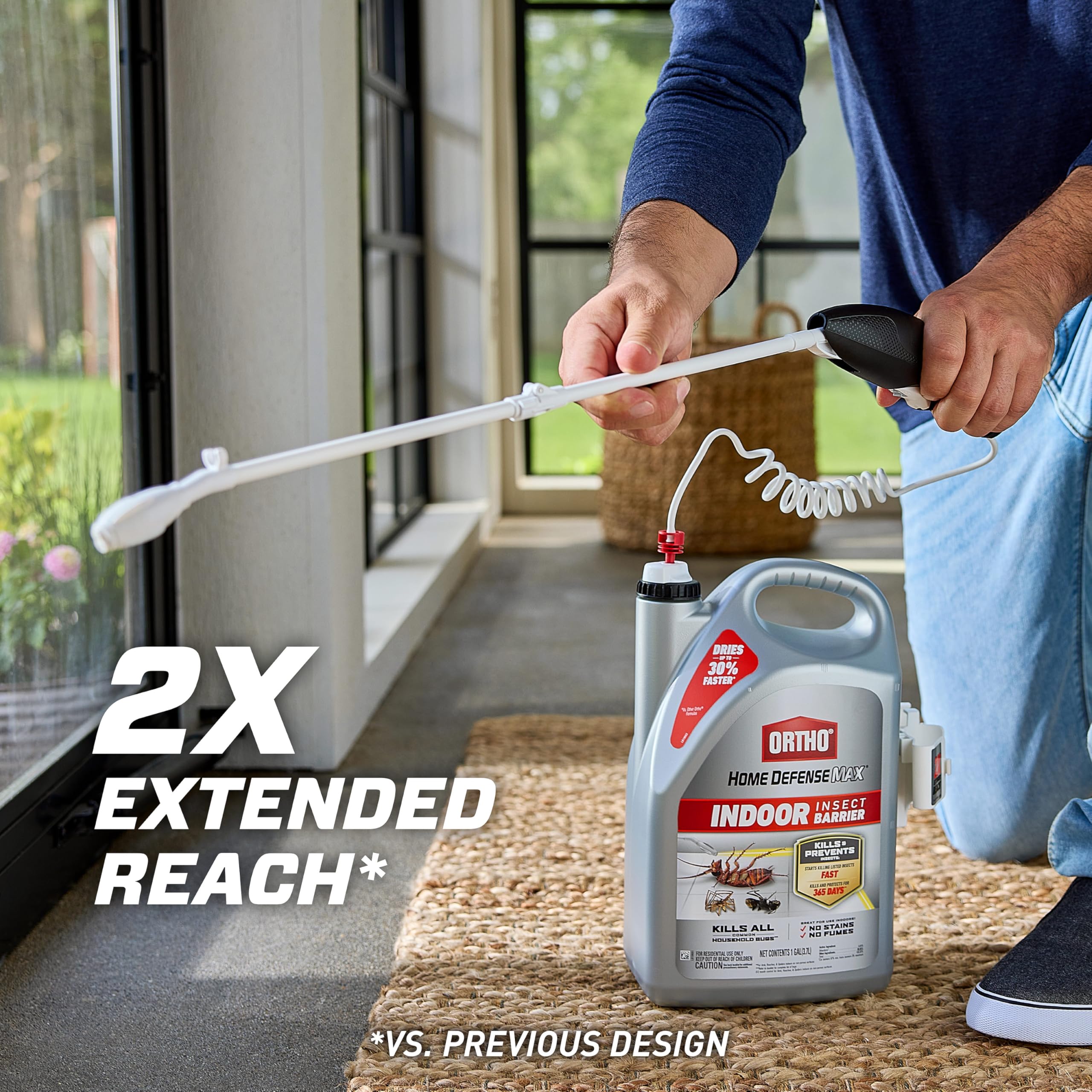 Ortho extended reach comfort wand enables easy spraying from a standing position.