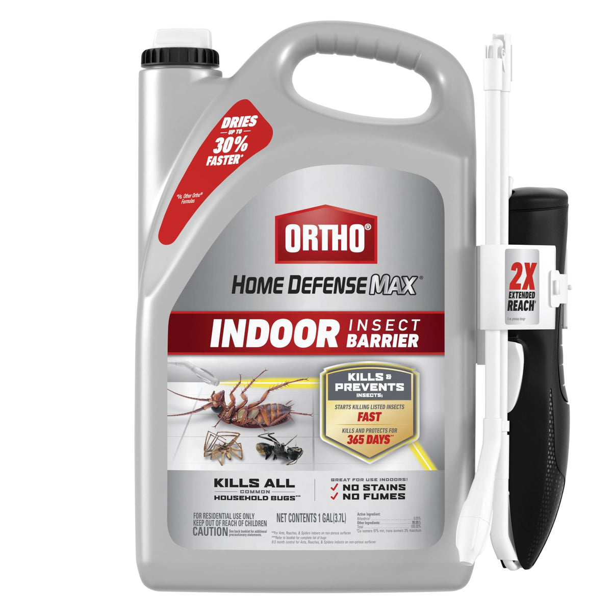 Ortho Home Defense Max indoor barrier spray with extended wand protects kitchens from pests.