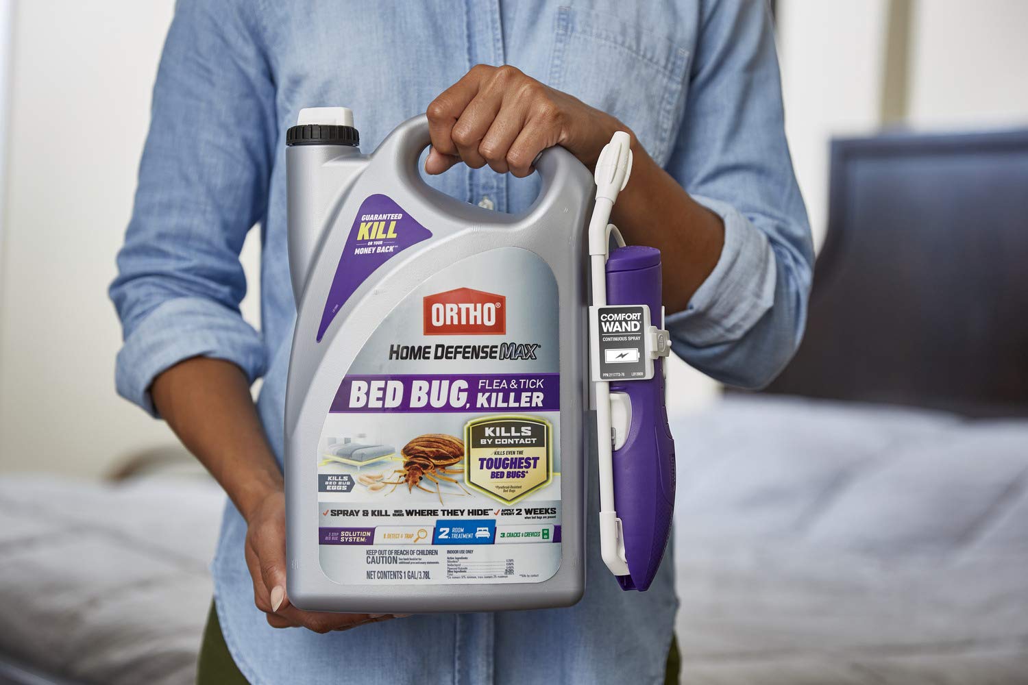 Ortho Home Defense Max applied to mattress seams and folds for thorough coverage.