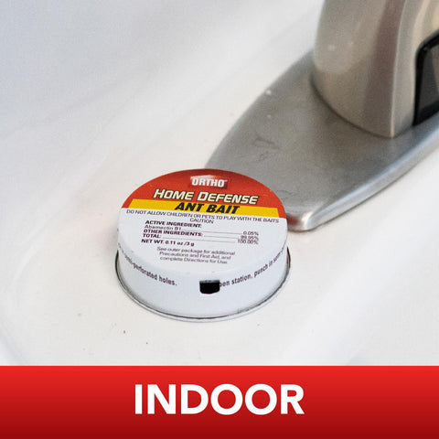Ortho Home Defense metal-casing bait stations shown for durability outdoors and indoors.