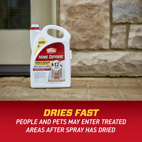 Ortho Home Defense spray demonstrates 4-inch indoor band coverage.