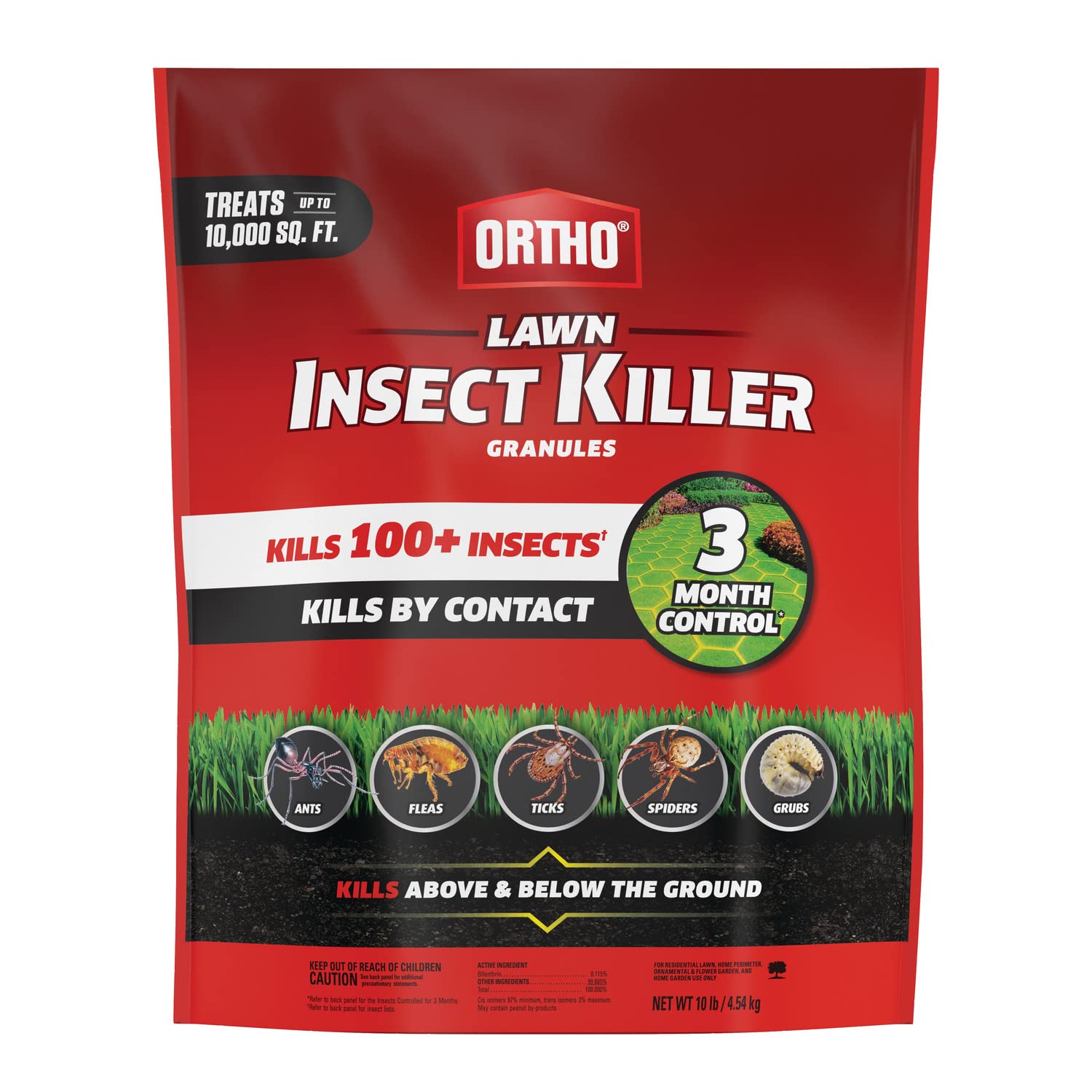 Ortho Lawn Insect Killer Granules package ready for outdoor use.