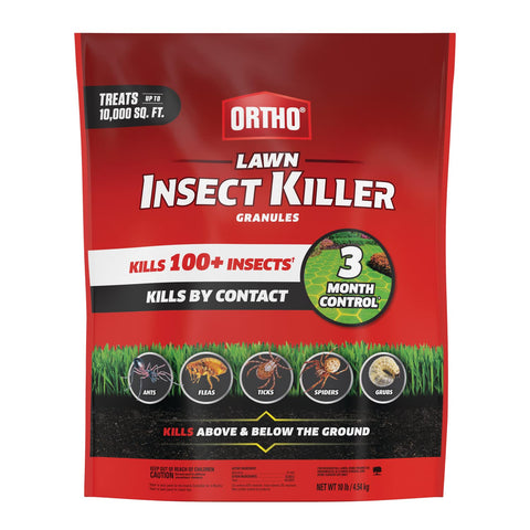 Ortho Lawn Insect Killer Granules package ready for outdoor use.