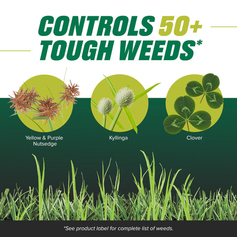 Ortho Nutsedge Killer for Lawns weed control list highlights targeted weeds