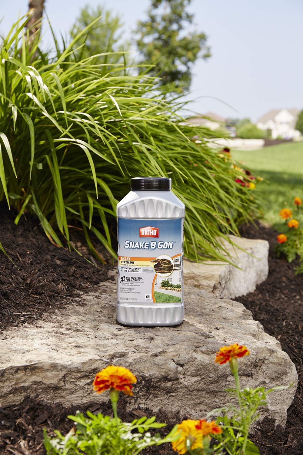 Ortho Snake-B-Gon label indicates long-lasting outdoor protection