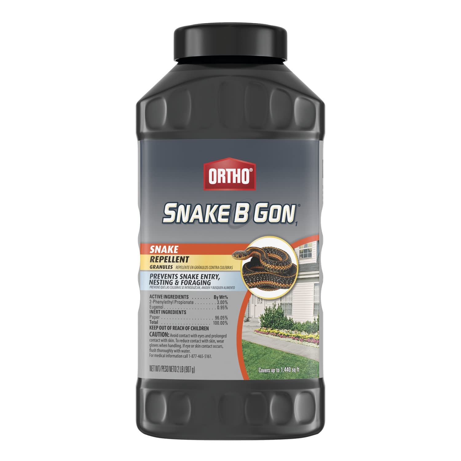 Ortho Snake B Gon1 repellent granules bottle front view for outdoor use