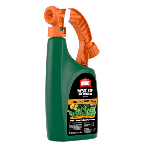 Hose-end sprayer attached to Ortho WeedClear for quick spraying.